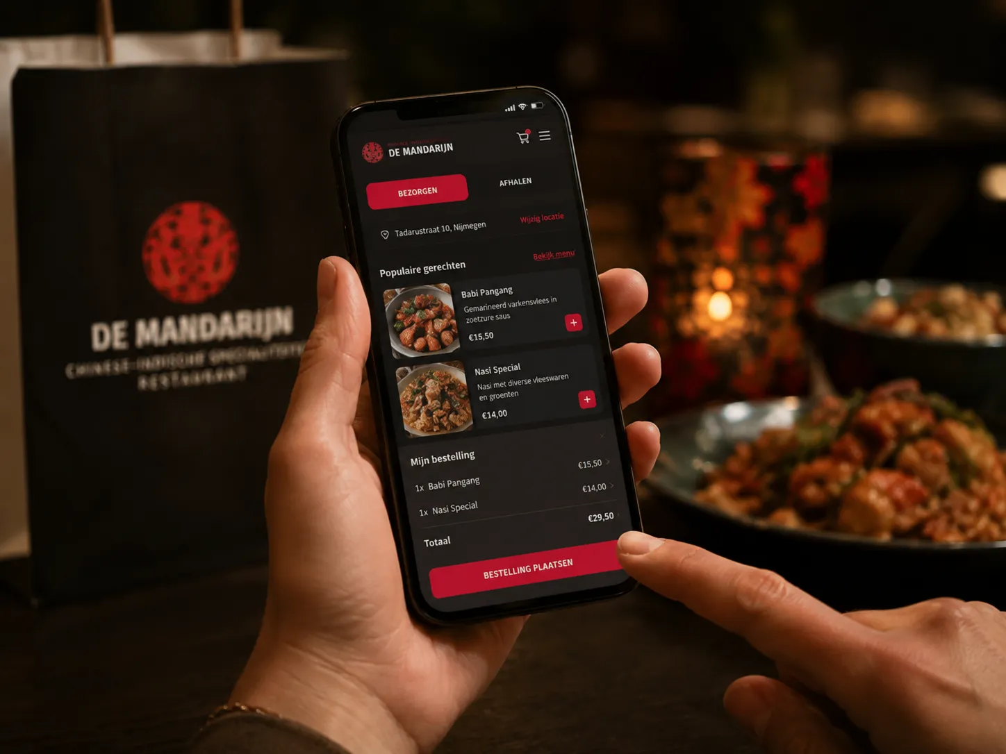 Bestelling doorgeven op een telefoon bij De Mandarijn